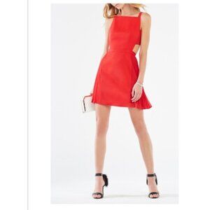 BCBG Maxazaria Red Cocktail Dress Backless Pleated